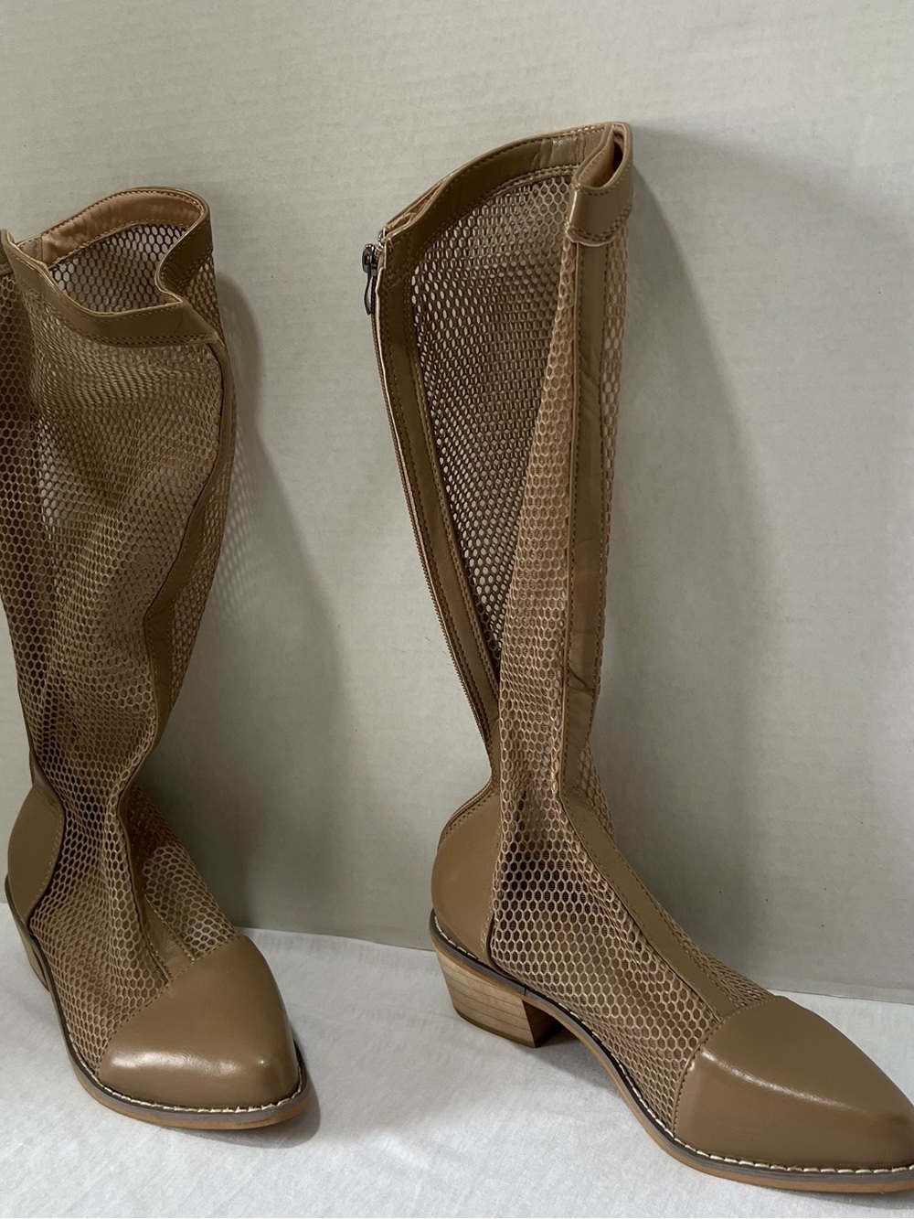 Women’s Tan Mesh Knee-High Boots